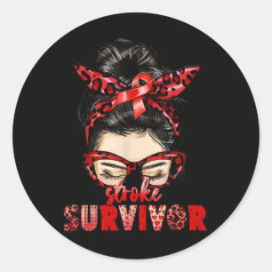 Messy Bun Stroke Survivor Warrior Stroke Awareness Classic Round Sticker