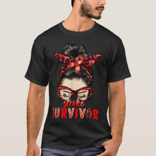Messy Bun Stroke Survivor Warrior Stroke Awareness T-Shirt