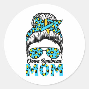 Messy Bun Sungl Leopard Down Syndrome Awareness Mo Classic Round Sticker