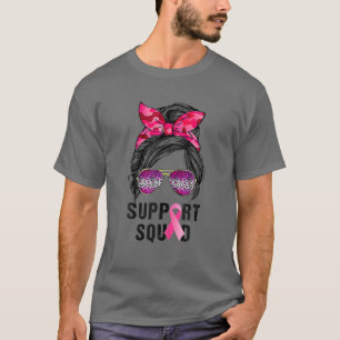 Messy Bun Support Squad Pink Leopard Print Breast T-Shirt
