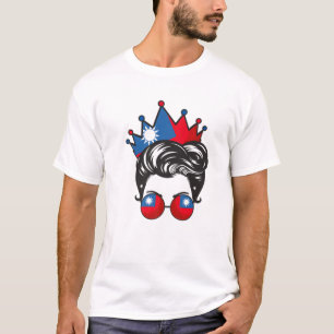 Messy Bun Taiwan Sunglasses Taiwanese Taiwan Flag T-Shirt
