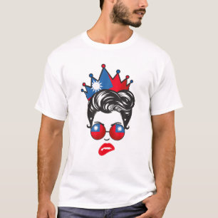 Messy Bun Taiwan Sunglasses Taiwanese Taiwan Flag T-Shirt
