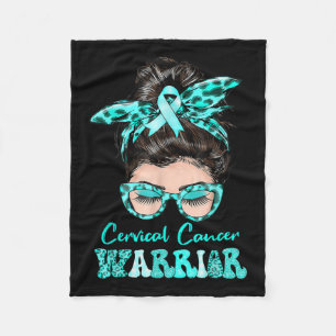 Messy Bun Teal Ribbon Cervical Cancer Warrior Fleece Blanket
