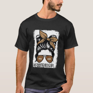 Messy Bun With Leopard American Football Girl Kids T-Shirt