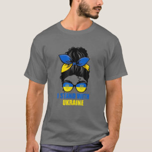 Messy Bun Women I Stand With Ukraine Glasses Ukrai T-Shirt