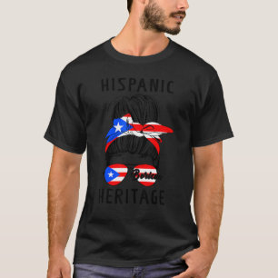 Messy Bun Women Puerto Rican Flag Hispanic Heritag T-Shirt