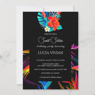 Messy Colourful Tropical Floral Black Base Sweet 1 Invitation