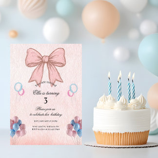 Messy Coquette Pink Bow Girl Birthday Invitation