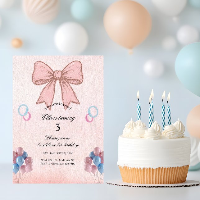 Messy Coquette Pink Bow Girl Birthday Invitation (Creator Uploaded)
