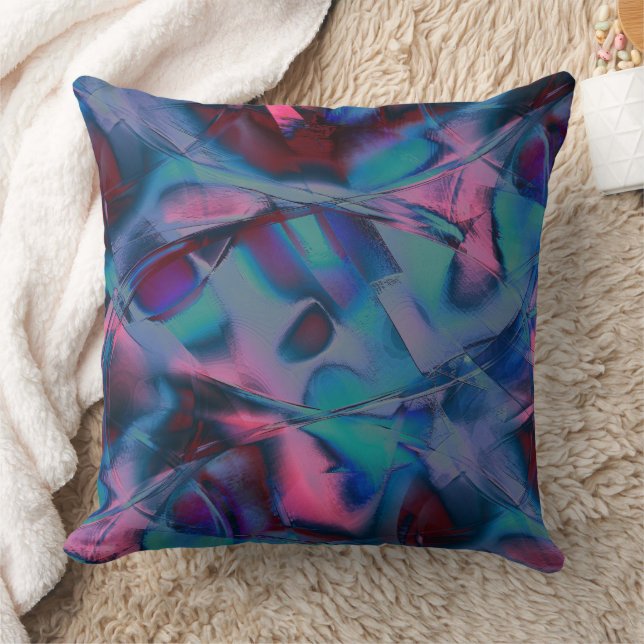Messy curves polished of bright cyan to pink hues cushion (Blanket)