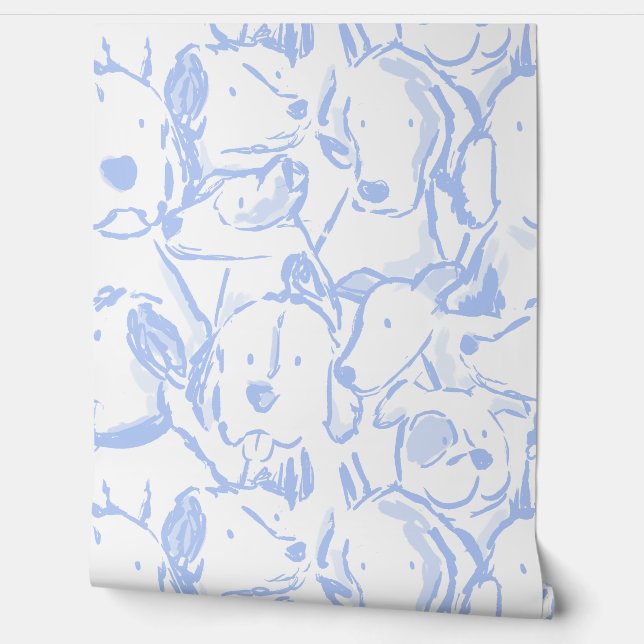 Messy Dog Sketches - Animal Sketch - Coastal Blue Wallpaper (Unrolling)