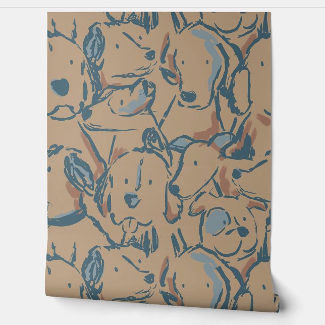 Messy Dog Sketches - Animal Sketch - Mocha Brown Wallpaper (Unrolling)