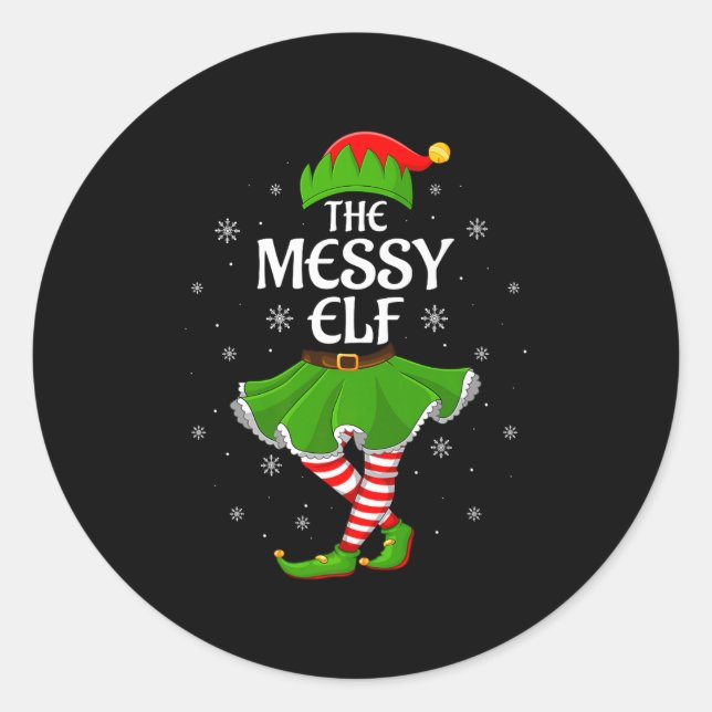 Messy Elf Christmas Family Girls Women Elf Squad X Classic Round Sticker (Front)