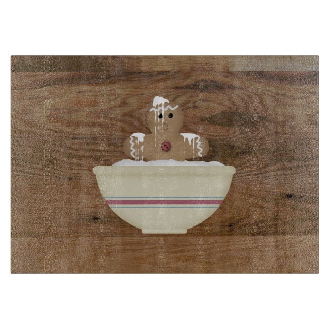 Messy Gingerbread Man Glass Cutting Board (Front)