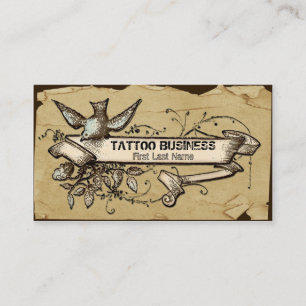 Messy grunge bird swirl tattoo business cards