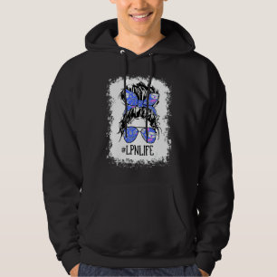 Messy Hair Blue Bow Glasses Lpn Nurse Bun Healthca Hoodie