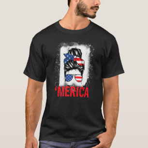 Messy Hair Bun 'merica Sunglasses 4th Of July T-Shirt