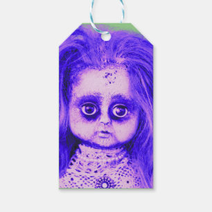 Messy Hair Creepy Doll Head In Purple Gift Tags