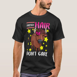 Messy Hair Cute Highland Cow Female Bow Tie T-Shirt