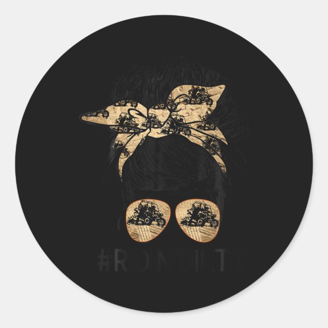 Messy Hair Glasses Riding Dirty Atv Sxs Rider Offr Classic Round Sticker (Front)