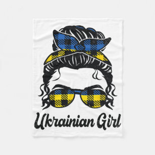 Messy Hair Sungles Ukrainian Girl Ukraine Pride Pa Fleece Blanket