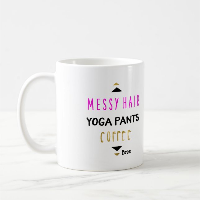 Messy Hair Yoga Pants Coffee Personalised Chic Mug (Left)