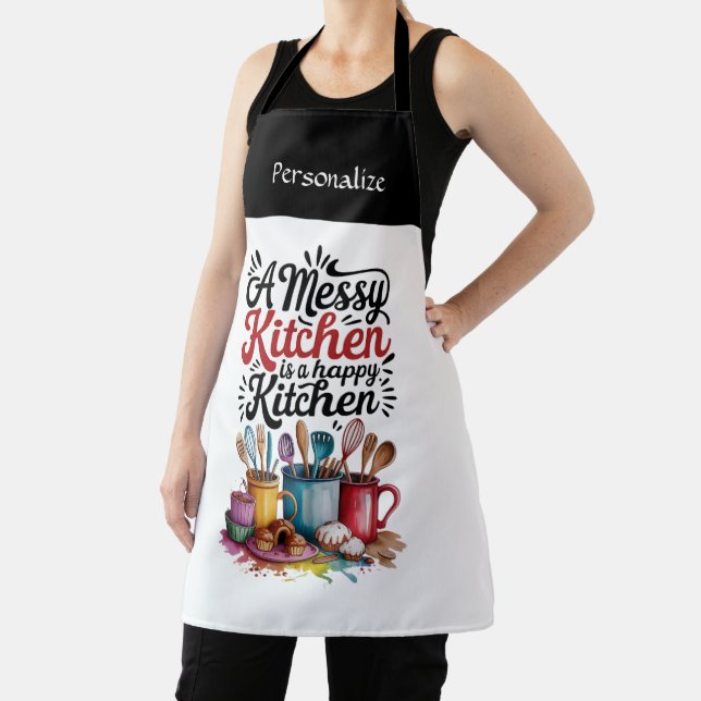 Messy Kitchen Happy Kitchen Funny Quote Humor Name Apron (Insitu)