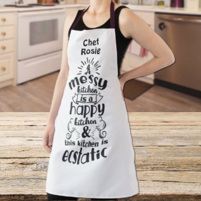 Messy Kitchen is Happy and Ecstatic Personalised Apron (Creator Uploaded)