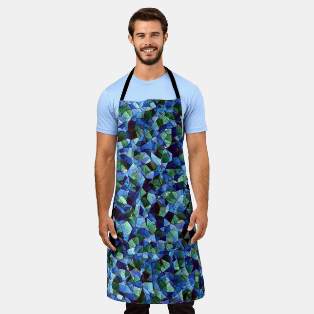 Messy of green and blue irregular mosaic overlaid  apron (Worn)