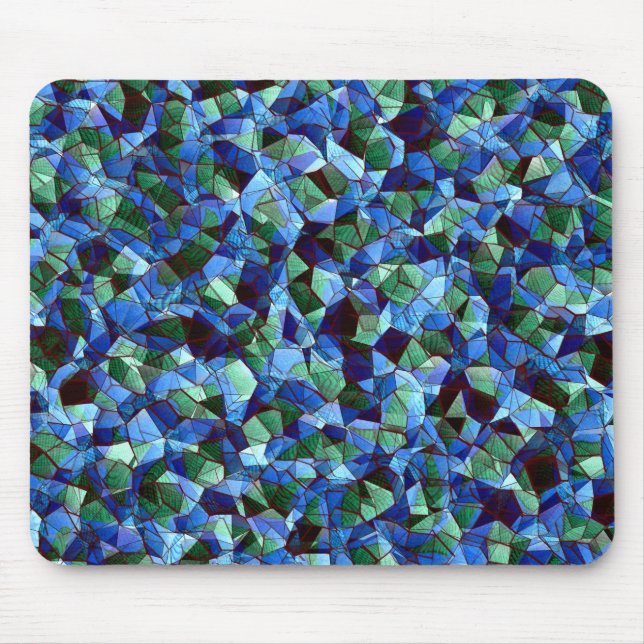 Messy of green and blue irregular mosaic overlaid  mouse mat (Front)