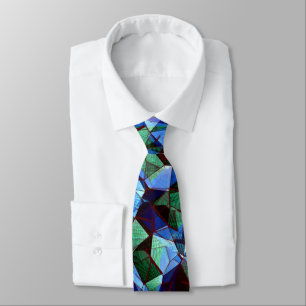 Messy of green and blue irregular mosaic overlaid tie