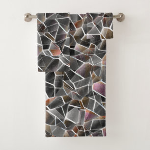 Messy of rough salmon and grey irregular mosaic th bath towel set