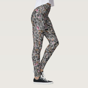 Messy of rough salmon and grey irregular mosaic th leggings