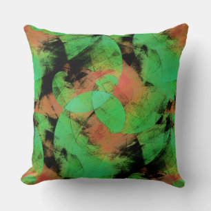 Messy overlapping textured salmon green spirals Cushion