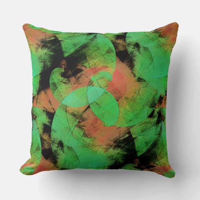  Messy overlapping textured salmon green spirals Cushion (Front)