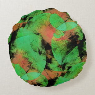 Messy overlapping textured salmon green spirals T Round Cushion