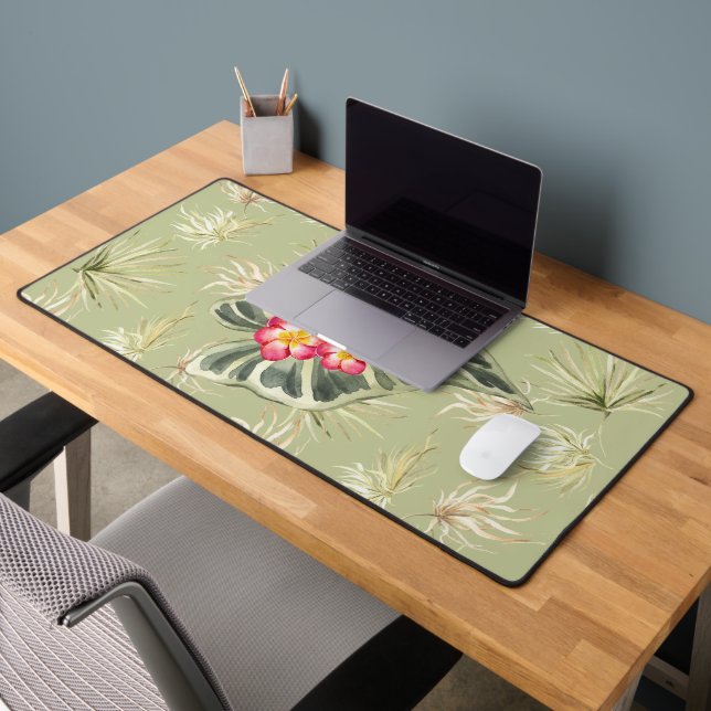 Messy Palm Tri-Colour with Flowers  Desk Mat (Office 2)