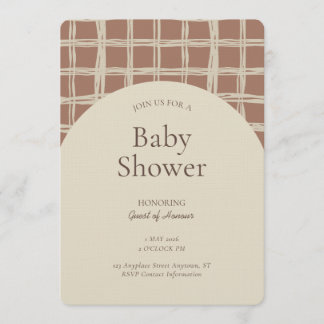 Messy Plaid Geometric Gender Neutral Brown Beige Invitation