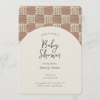 Messy Plaid Geometric Gender Neutral Brown Beige Invitation