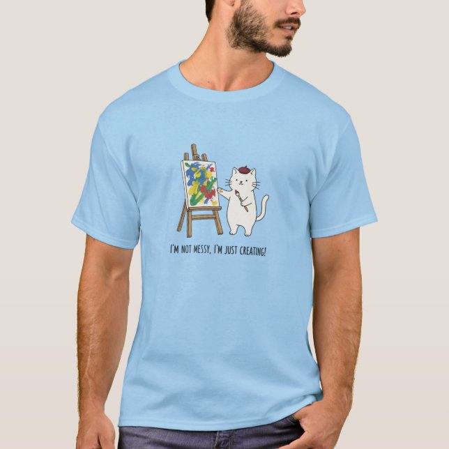 Messy Playful Cat Painter Doodle Art Design T-Shirt (Front)