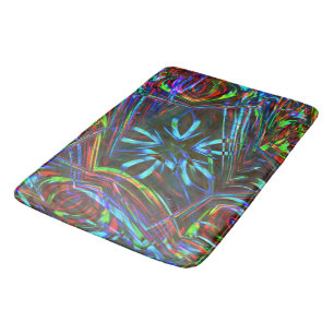 Messy strokes of colourful neon on dark background bath mat