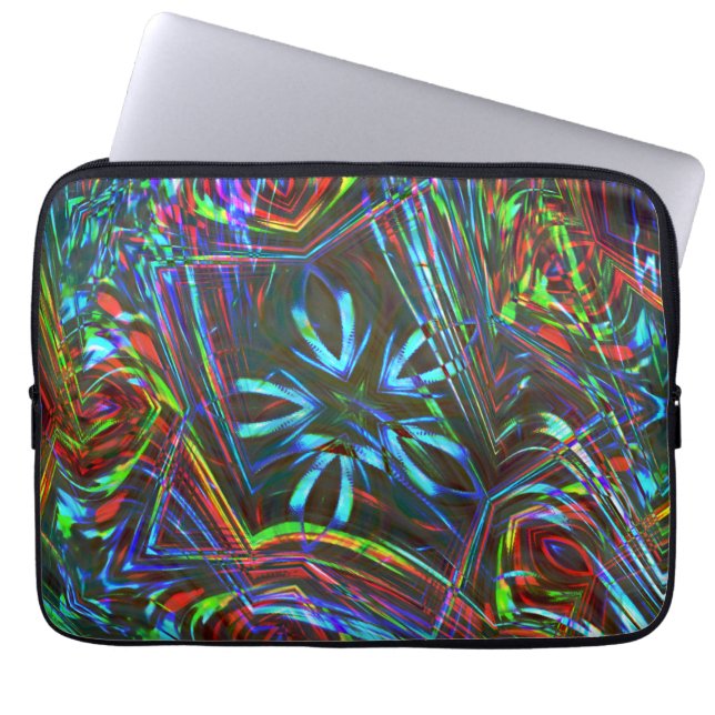 Messy strokes of colourful neon on dark background laptop sleeve (Front)