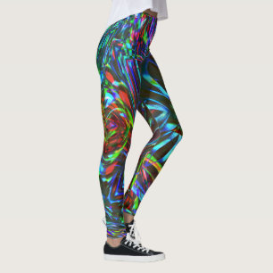 Messy strokes of colourful neon on dark background leggings