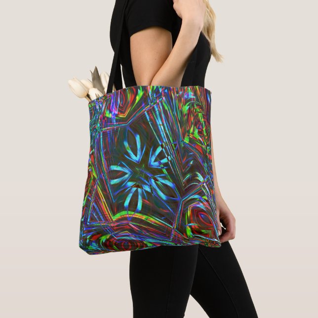 Messy strokes of colourful neon on dark background tote bag (Close Up)