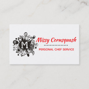 Messy utensils herbs chef catering business card