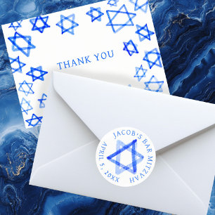 Messy Watercolor Star CUSTOM BAR BAT MITZVAH Classic Round Sticker