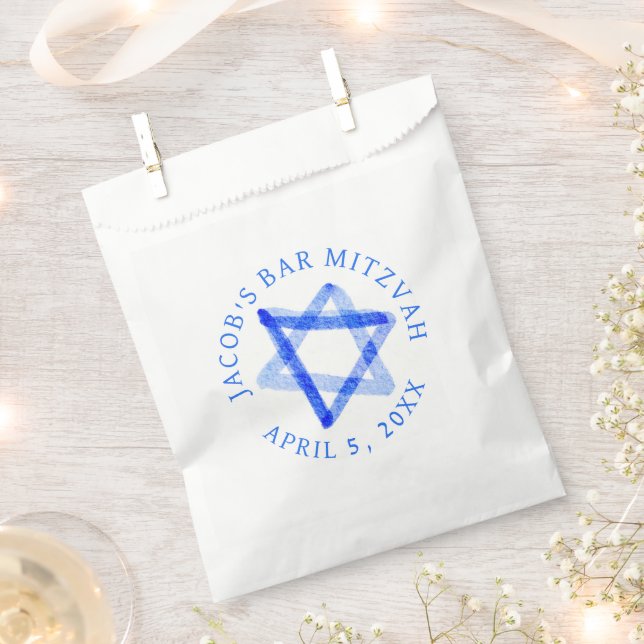 Messy Watercolor Star CUSTOM BAR BAT MITZVAH Favour Bags (Clipped)
