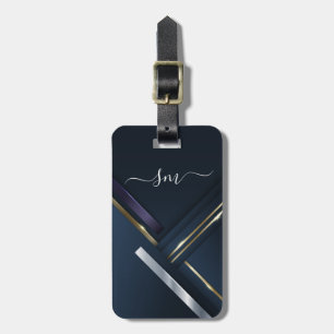 Metal 3-D look Calligraphy Gold Monogram Black  Luggage Tag