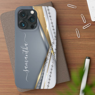 Metal 3-D look Calligraphy Gold Monogram Diamond iPhone 13 Case