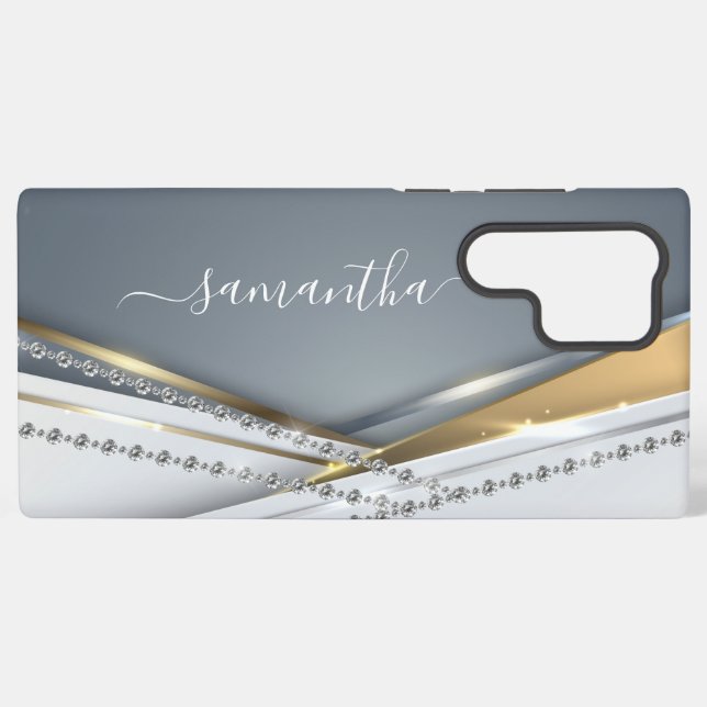 Metal 3-D look Calligraphy Gold Monogram Diamond  Samsung Galaxy S22 Ultra Case (Back Horizontal)